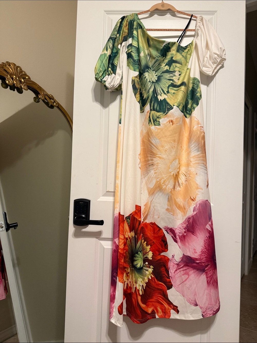 One-Shoulder Floral Maxi Dress in Multicolor Blooms